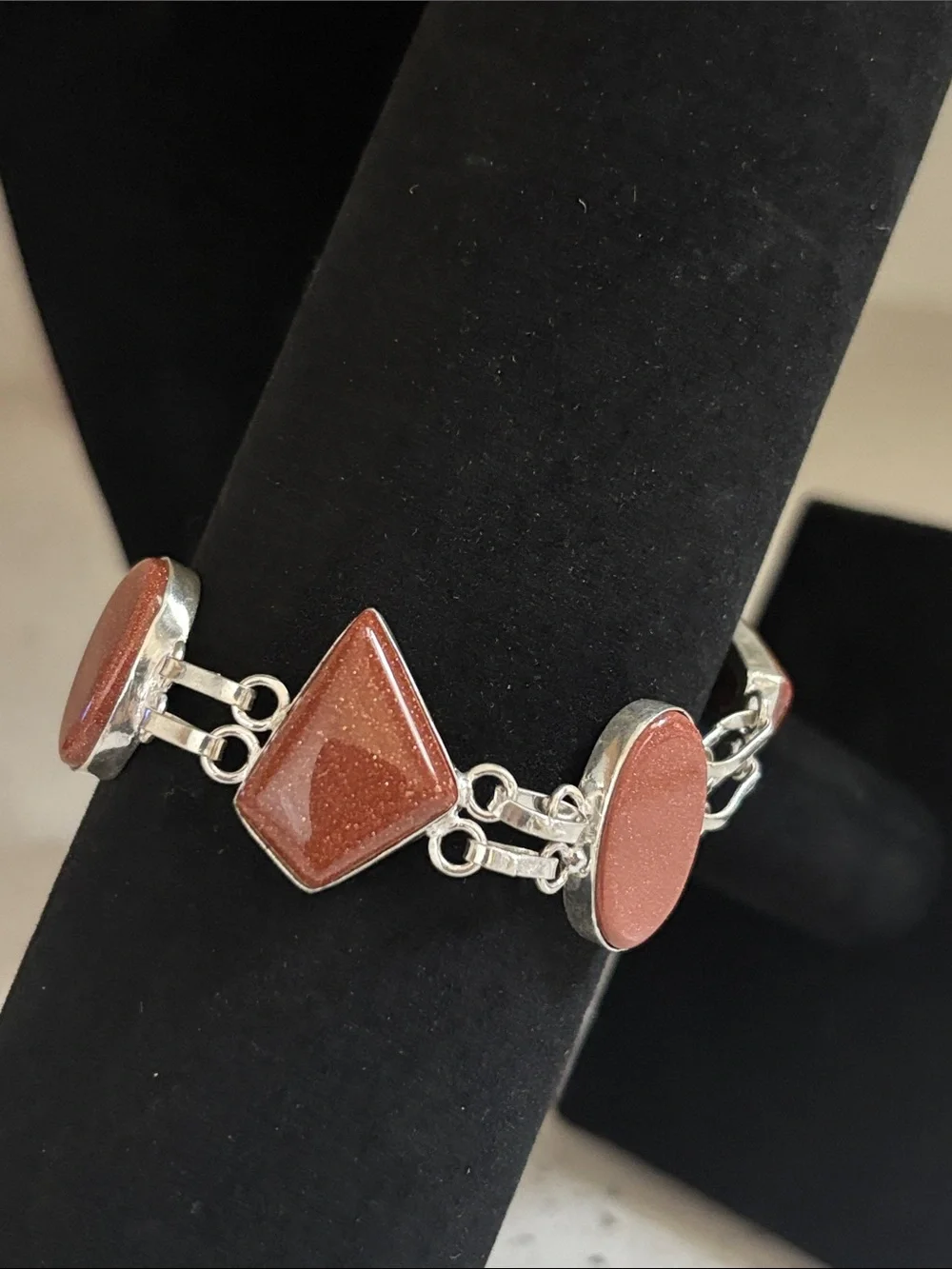 Goldstone Link Silver Bracelet - Shimmery Brown Gemstone